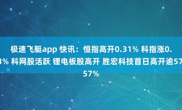 极速飞艇app 快讯：恒指高开0.31% 科指涨0.53% 科网股活跃 锂电板股高开 胜宏科技首日高开逾57%